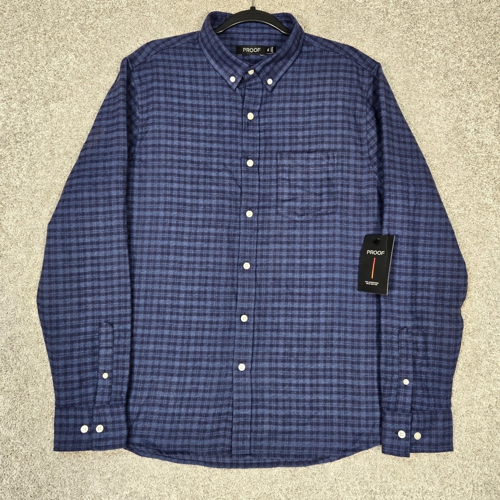 Proof flannel Shirt Mens‎ XL Blue Plaid Button down Long Sleeve Huckberry NEW